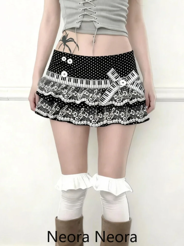 Jupe de Piano Vintage Y2k pour filles, jupe courte esthétique en dentelle brodée à pois, jupe Sexy Kawaii pour femmes, mode 2026