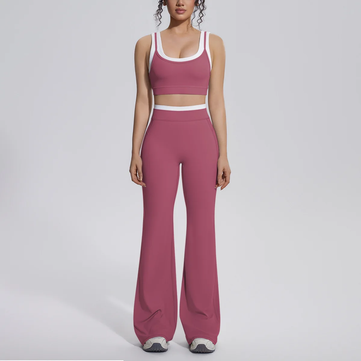 Women's Sports Suit Outfit Flared Pants Set Clothing Fitness Gym Yoga Set 2 Piece Woman Sportswear Workout Clothes Active Wear