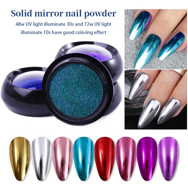 1Jar Sliver Mirror Nail Powder Metallic Holographics Laser Gold Sliver Nail Rubbing Glitter Pigment UV Gel Polish Mirror Power