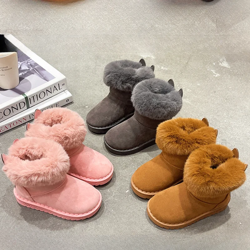 2024 New Winter Children Snow Boots Warm Plush Kids Shoes Soft Sole Boys Boots Fashion Girls Boots Warm Fur Teen Winter Shoes