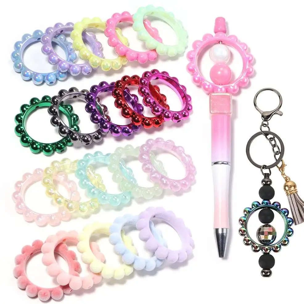 5pcs/lot Hollow Acrylic Beads Round Love Heart Garland Beads DIY Mobile Phone Chain Keychain Crafts Pen Jewelry Making Supplies