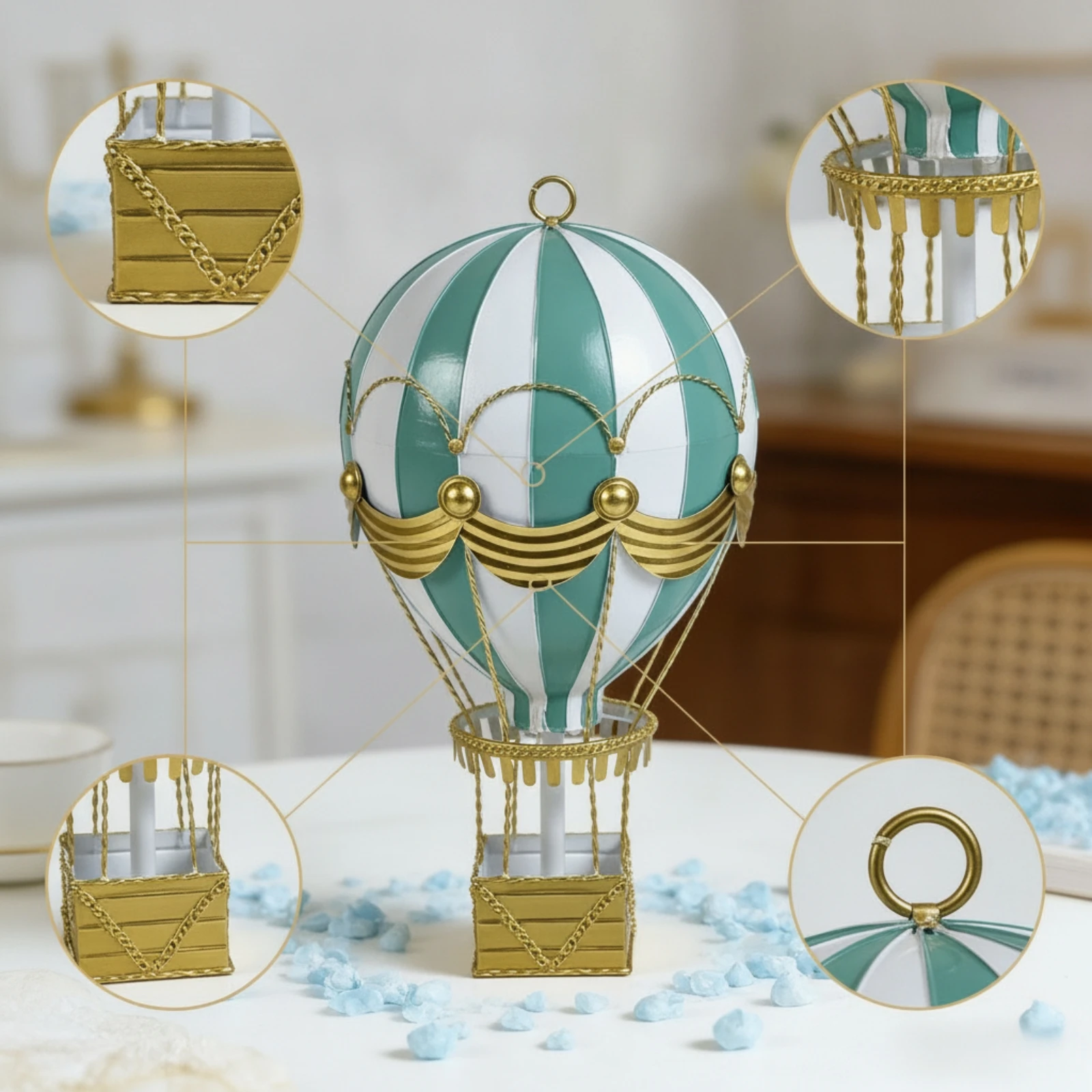 Ornamento Suspenso de Balão de Ar Quente, Balão de Ar Quente com Cesta em Estilo Vintage Artesanal para Exibições em Janelas
