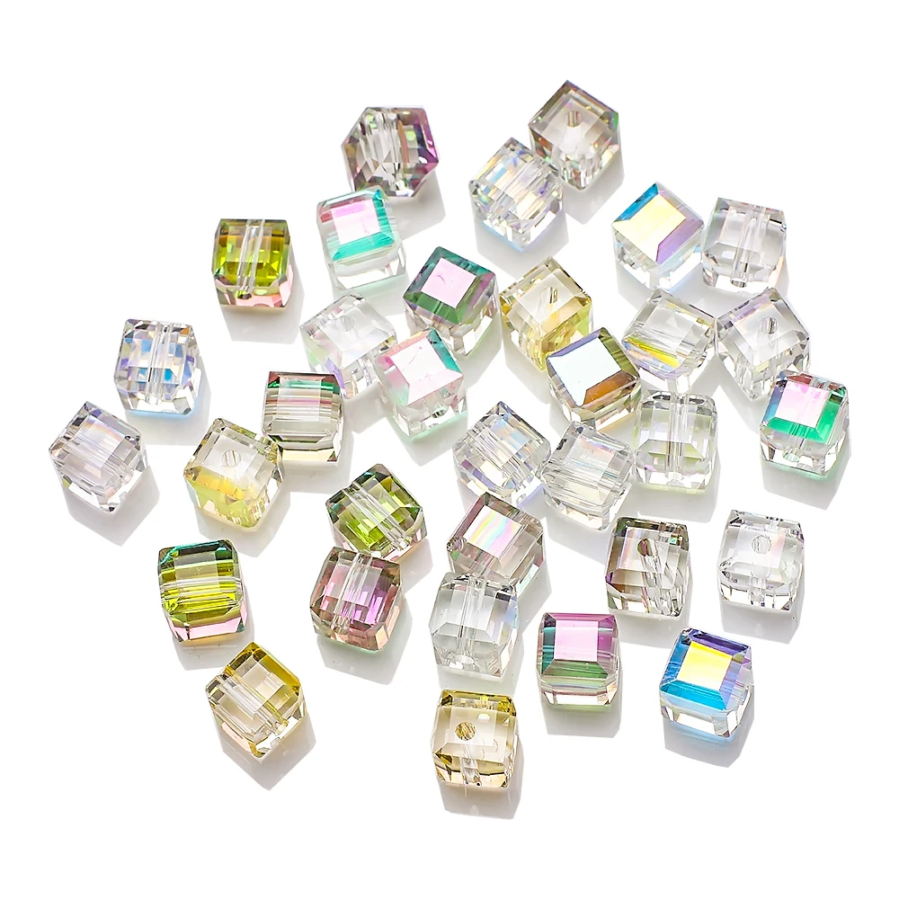 6mm 8mm Crystal Square Beads Shiny AB Colorful Cube Austria Beads for Jewelry Making Glass Beads DIY Bracelet Earrings Necklace