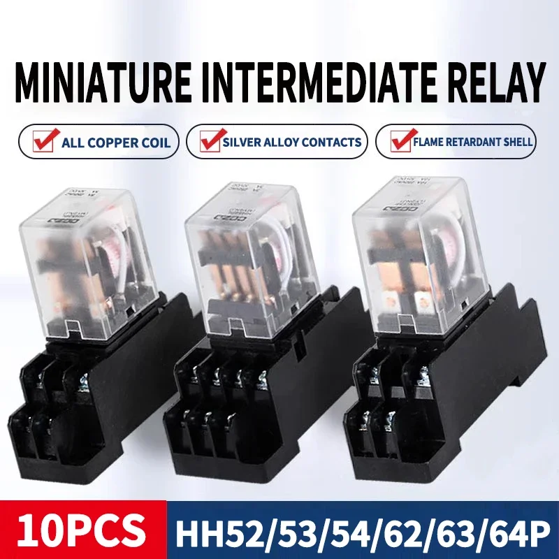 10 PCS For Wholesale Miniature Control Relays Small Intermediate Relay AC 12V DC C24 AC220 HH52P HH53P HH54P HH62P HH63P HH64P