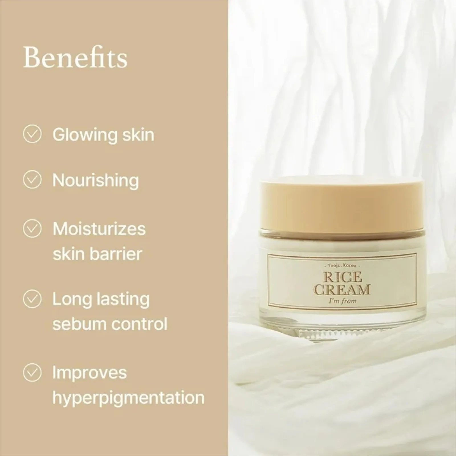 Rice facial cream, Rice Bran With Ceramide, Improves Moisture Skin Barrier, Nourishes Deeply, Soothing To Even Out Skin Tone