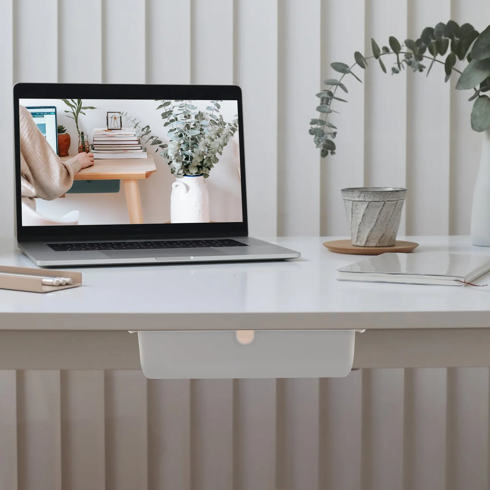 

1pc Under Desk Box Hidden Drawer Type Storage Container For Pens Cables Papers Desktop Organizer Adhesive Storage Case