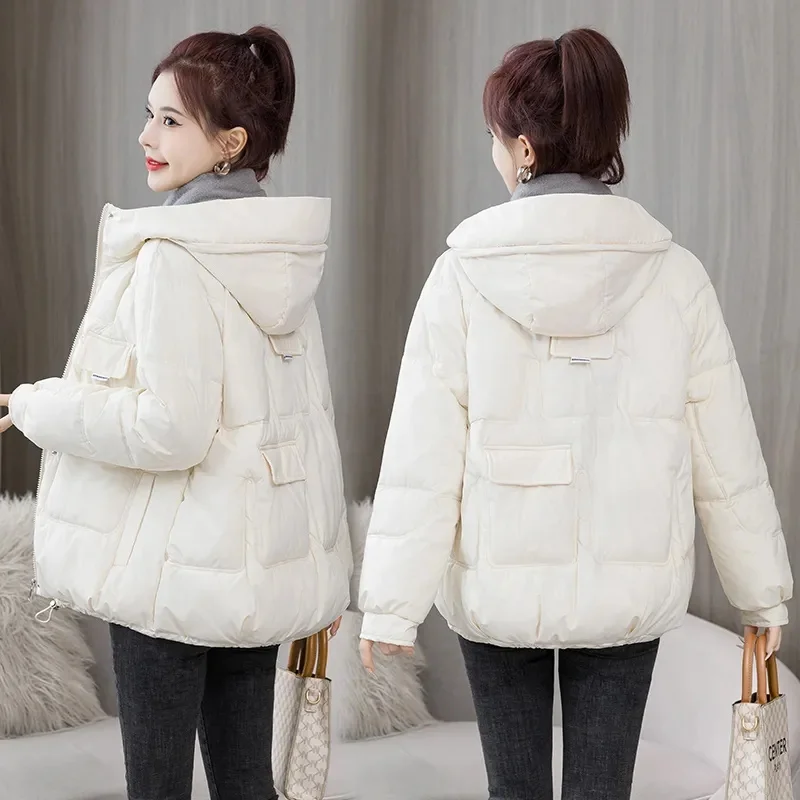 2023 New Winter Jacket Women\'s Thicken Overcoat Parka Hooded Down Cotton Padded Coat Bread Clothes Korean Loose Casual Parkas