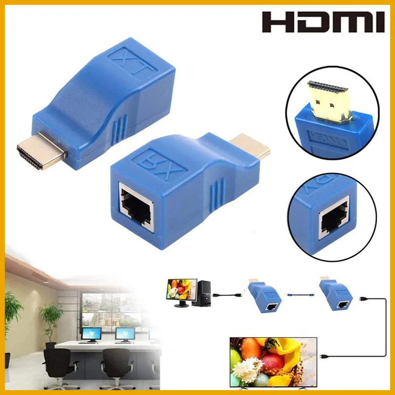 NEW 2026 HDMI RJ45 Extender, HDMI1.4, 4K 3D 1080P, 0.1-30m over Cat5e/Cat6 cables, for projector, monitor, TV box, PC & laptop