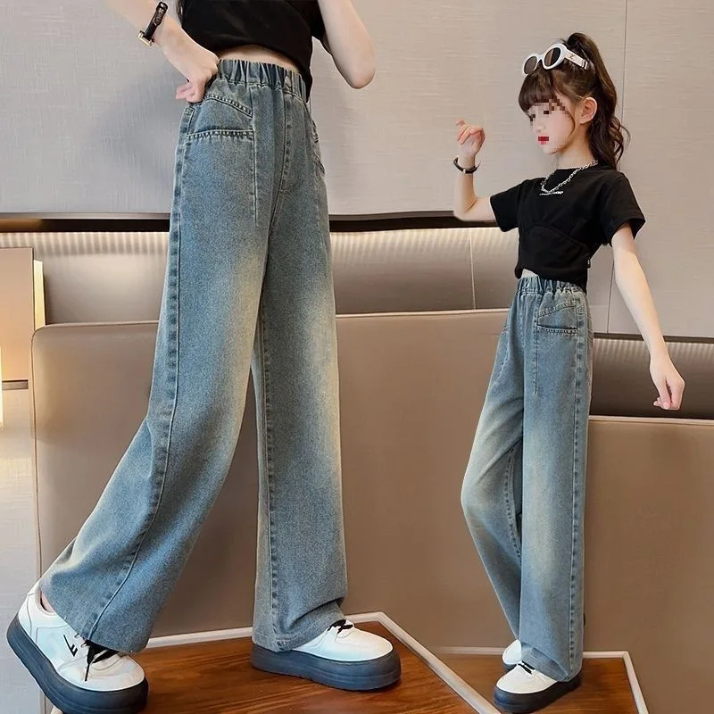 

5-13T winter children kids girls fashion casual thick velvet snow wear warm wide leg jeans
