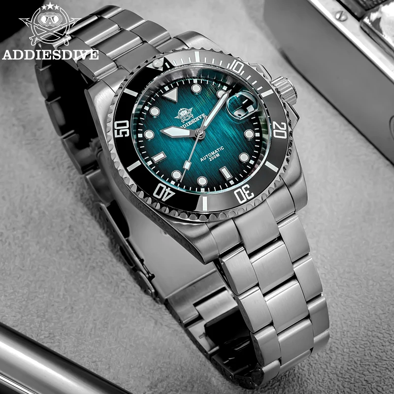 

ADDIESDIVE Men Watches 41mm Sapphire Glass Automatic Mechanical Wristwatch 20Bar Waterproof Luminous Ceramic Bezel Steel Watch