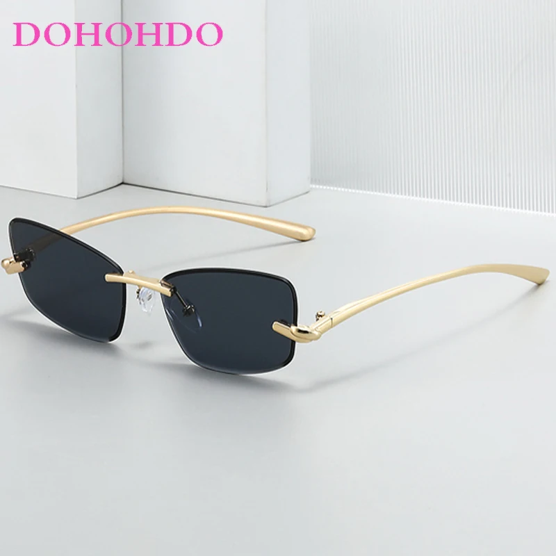 

Luxury Brand Design Metal Small Frame Sunglasses Women Men Trendy Rimless Butterfly Framel Eyeglass Travel Driving Shades UV400
