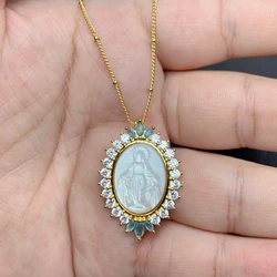 2023 New Luxury Zircon Natural Sea Shell Virgin Mary Pendant Necklace For Women Exquisite Religious Faith Jewelry Gift