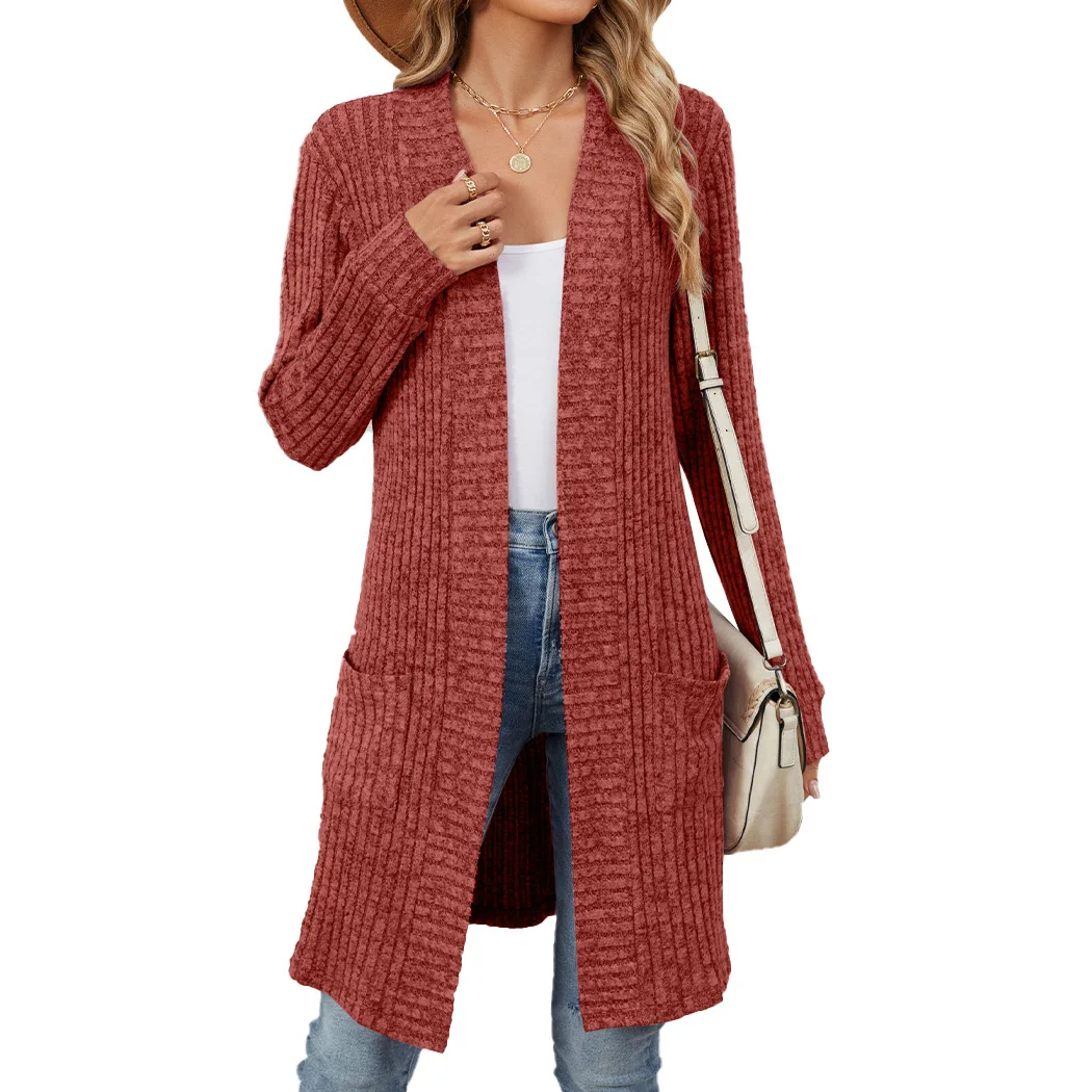 Ribbed Knit Textured Cardigan Women\'s Casual Lightweight Long Sleeve Sweater Drape Open Front Loose Fall Cardigans with Pockets