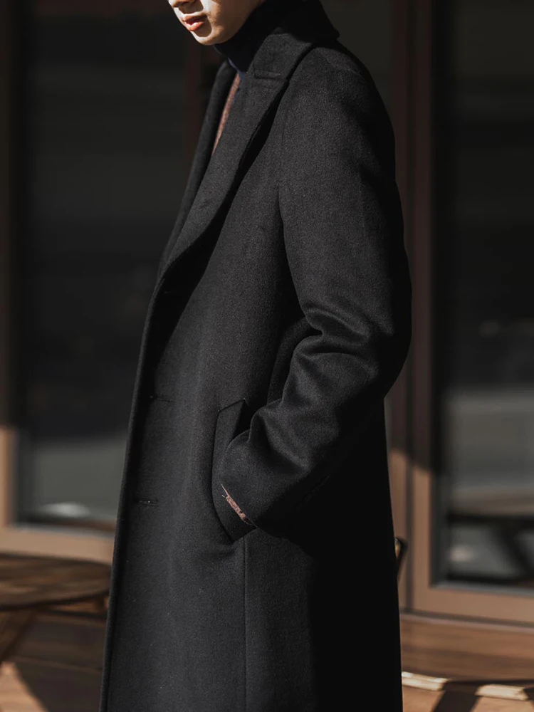 Mauroicardi Autumn Winter Long Warm Black Trench Coat Men Single Breasted Luxury Wool Blends Overcoat 2022 High Quality Clothing