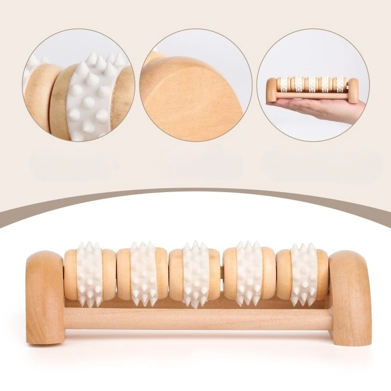 Wooden Foot Massage Roller with Rolling Beads - Manual Leg and Sole Massager for Portable Relaxation
