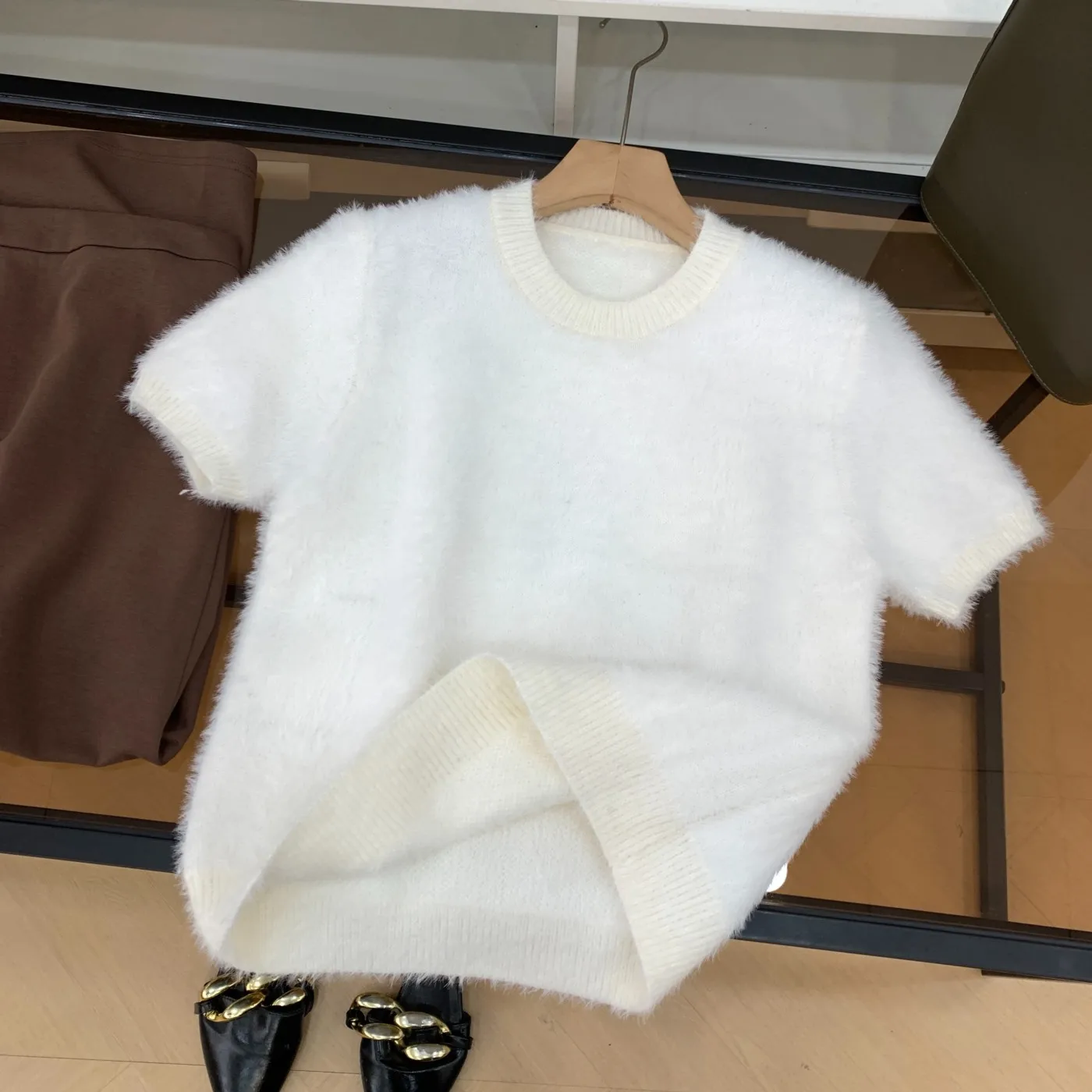 

Свободный повседневный длинный круглый свитер Sve Ne, маленький дизайн, сладкий Sle, прямой крой, другой материал, весна 2025 г.