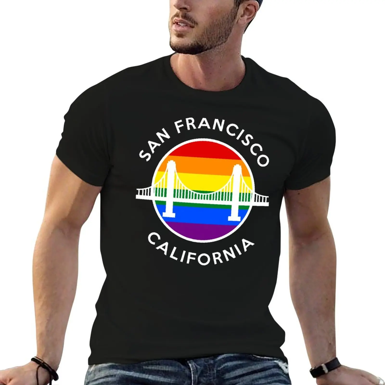 

GOLDEN GATE - RAINBOW ROUND SF CA - D2WHITE T-Shirt t shirt men 100% cotton luxury brand cotton tshirt 100% T-Shirt