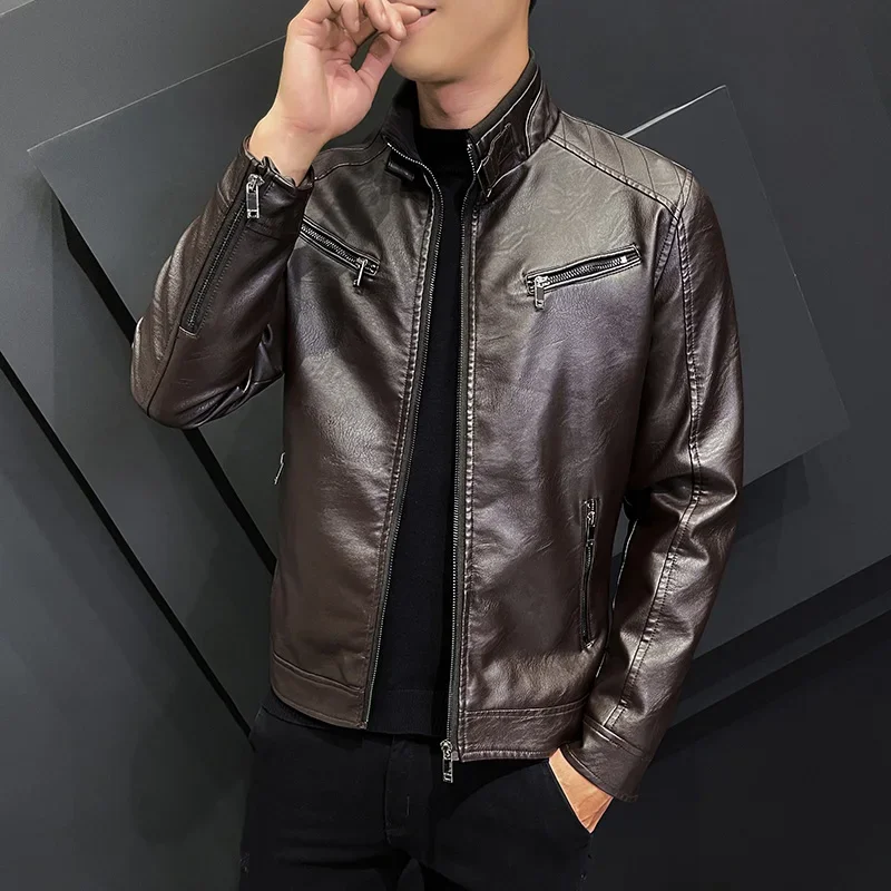 

Men's Brand Slim Zipper Outerwear New Autumn Winter Men Motorcycle Leather Coat Leather Jacket Casual Streetwear High Quality