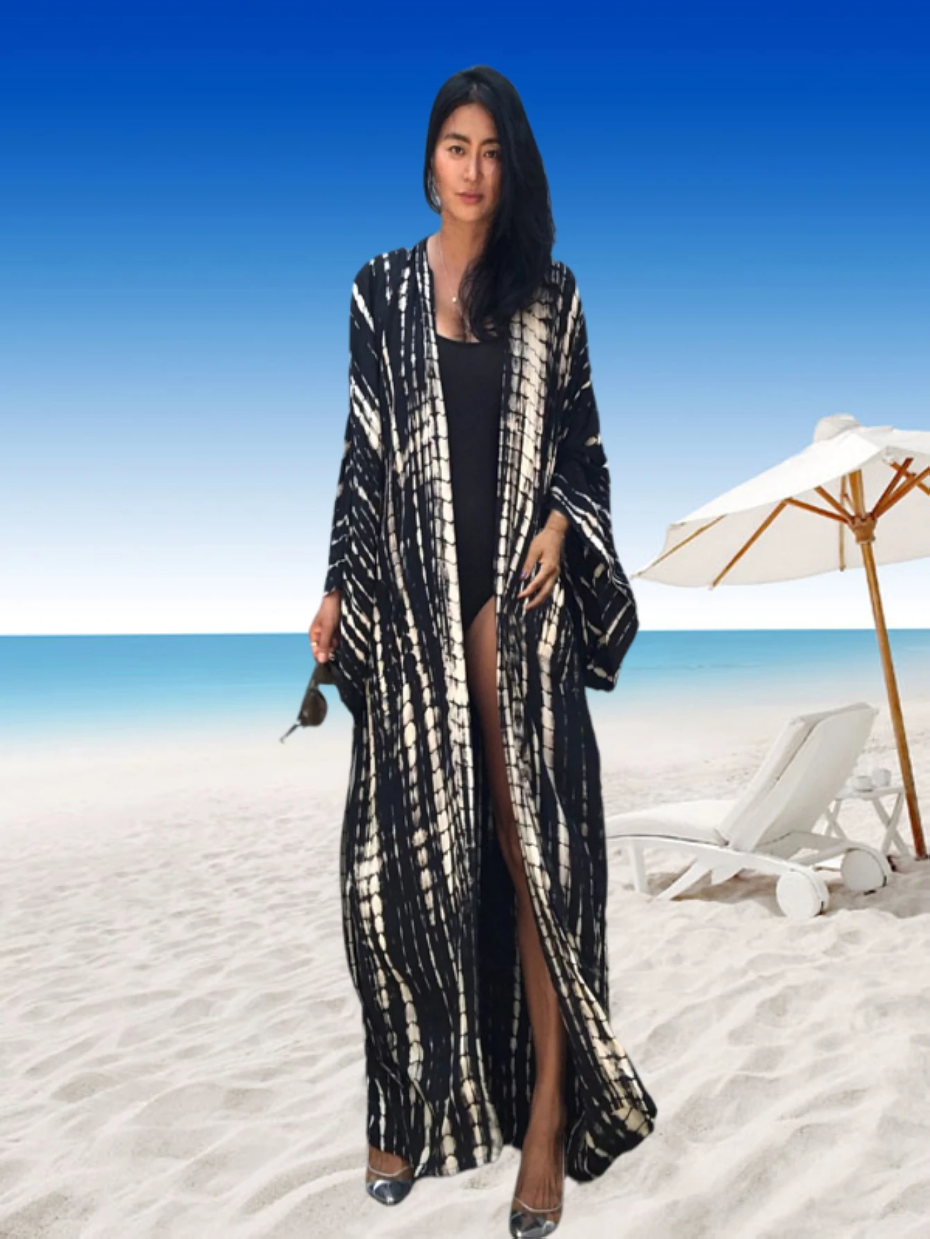 女性用カフタンワンピース、プラスサイズ水着カバーアップ、Vネック、バットウィングドレス、ゆったりフィット、モロッコ風カフタン、ムームードレス