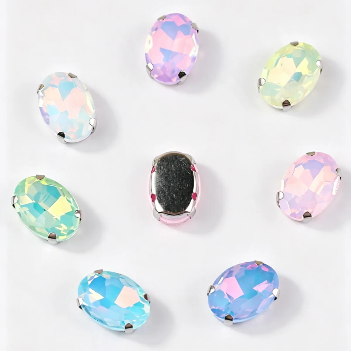 Ovale Form, Opalfarben, Glaskristall, Silber, Metallkrallenfassungen, 10 x 14 mm, 13 x 18 mm, zum Aufnähen von Strass, für Kleidungsstücke, DIY-Besatz – Detail 2