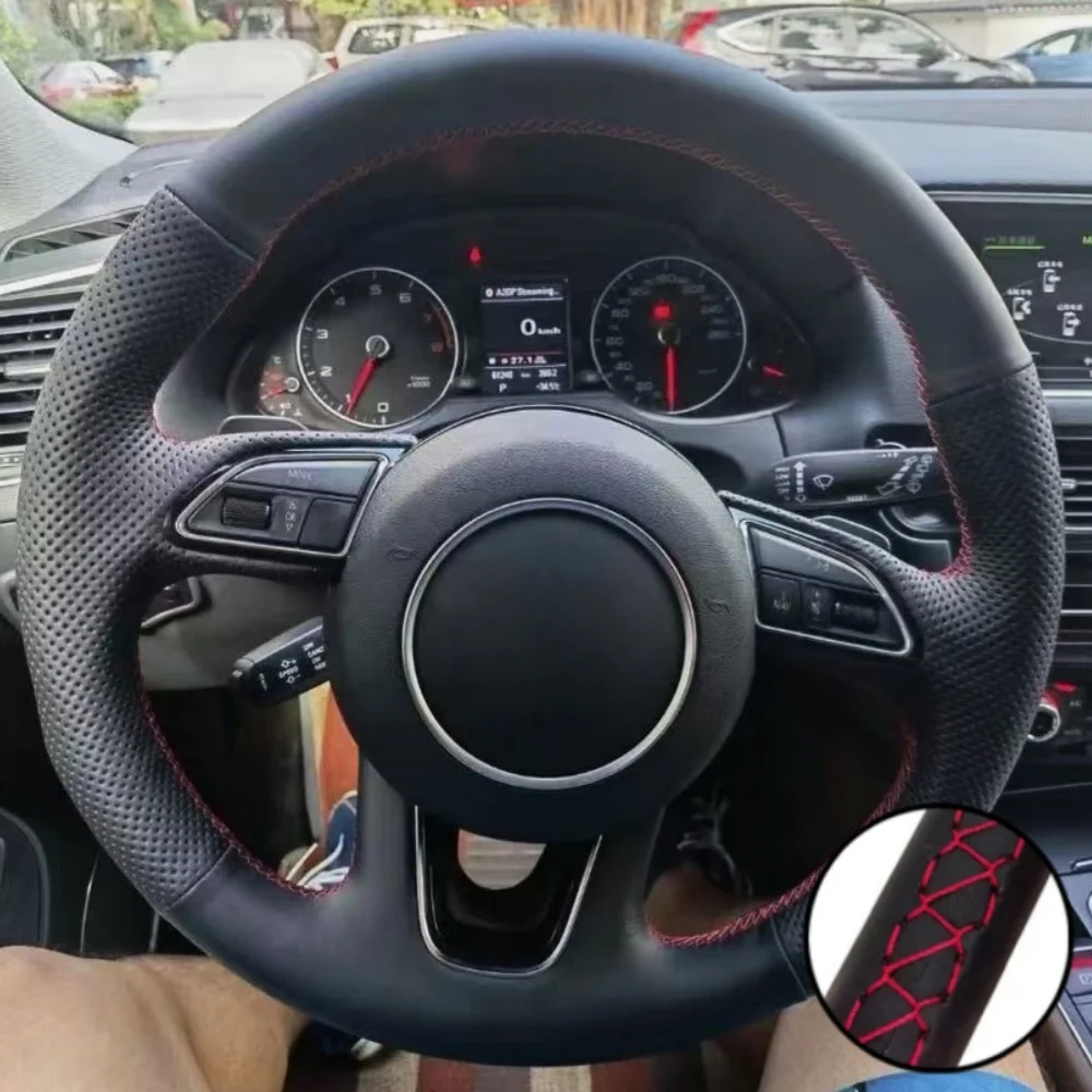

Braid Car Steering Wheel Cover Wrap Hand Sewing Microfiber Leather Non-Slip And Soft For Audi A3 A4 A5 A6 A7 Allroad RS S6 S7 S8