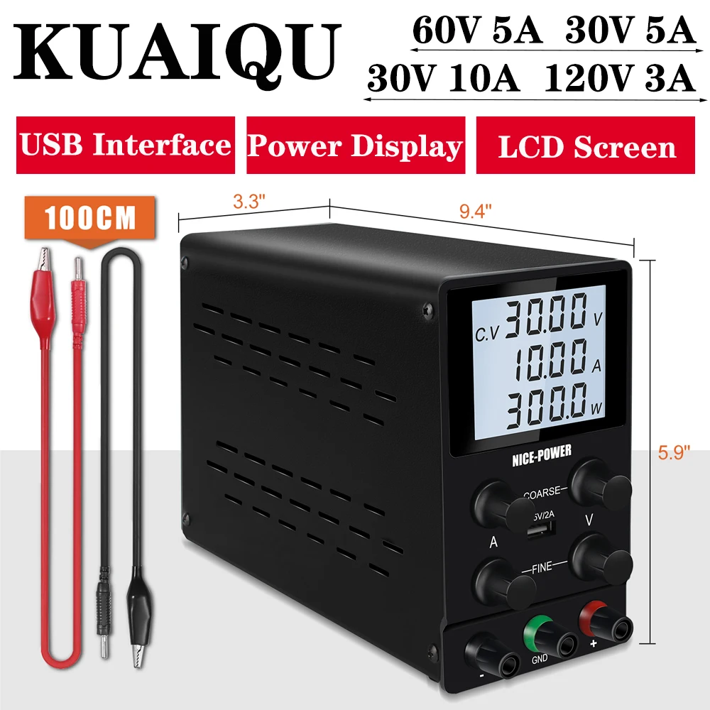 

30V10A/120V3A/60V5A AC Switching Adjustable 220V/110V Laboratory Power Supply 2A USB Interface LCD Display For School Education