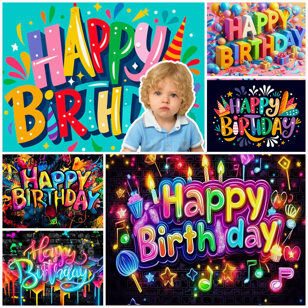 

Children's Birthday Party Background Decoration Luminous Neon Lights Backdrop Banner Boys And Girls Photography Prop Baby Shower