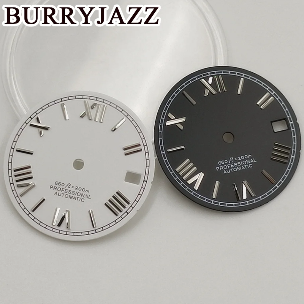 قرص ساعة من Burryjazz مضيء ، بدون شعار ، قرص أبيض أسود أزرق أخضر برتقالي ، ساعة 3: 00 ، علبة ساعة الساعه تاج ، صوفي ، NH35