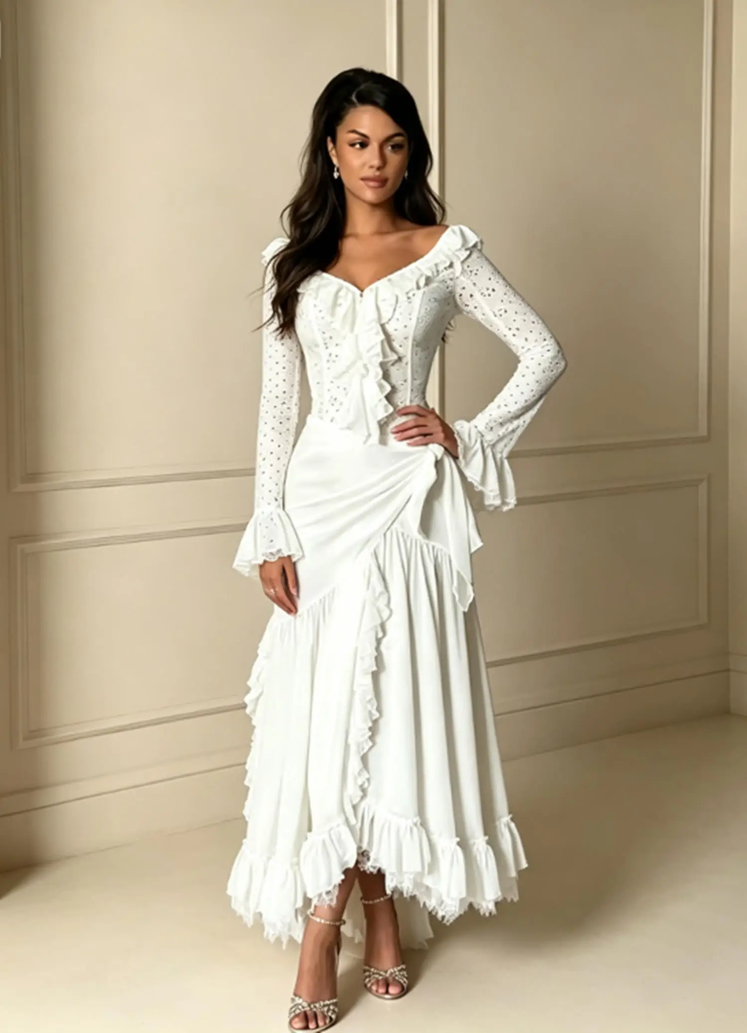 Ailbxn Customized Prom Dresses Modern Style Party Dresses Matching Lace Mermaid Scoop Neck Ankle Length Occasion Dresses