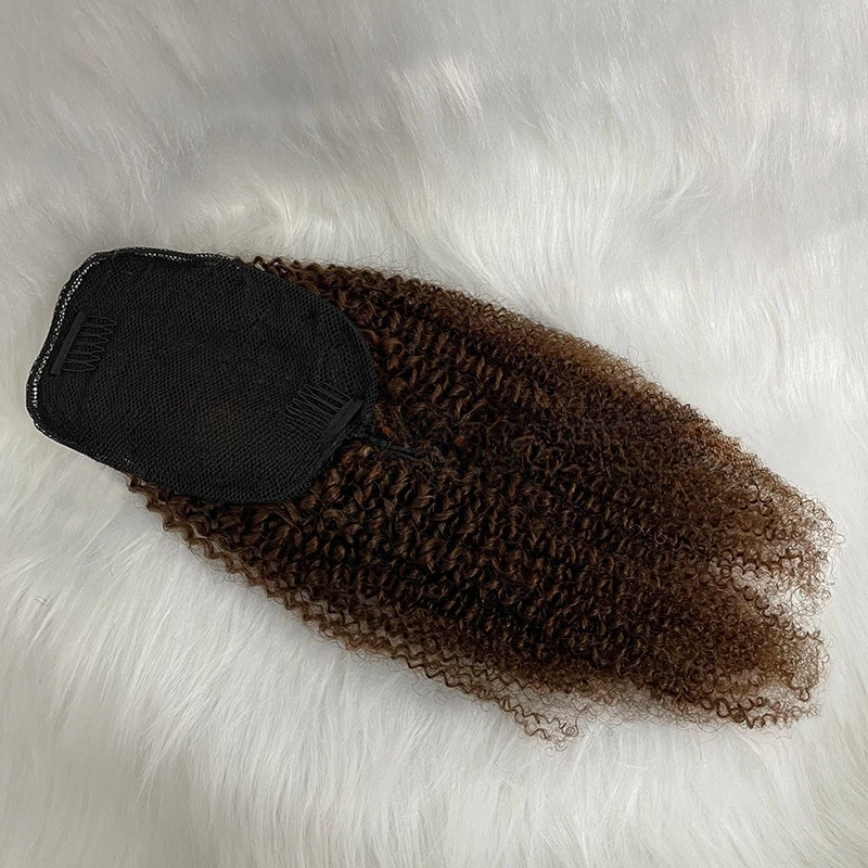 라이트 브라운 아프로 킨키 컬리 포니테일 여성용 휴먼 헤어 포니테일 확장 드로우 스트링 포니테일 3C-4A 브라질 버진 헤어