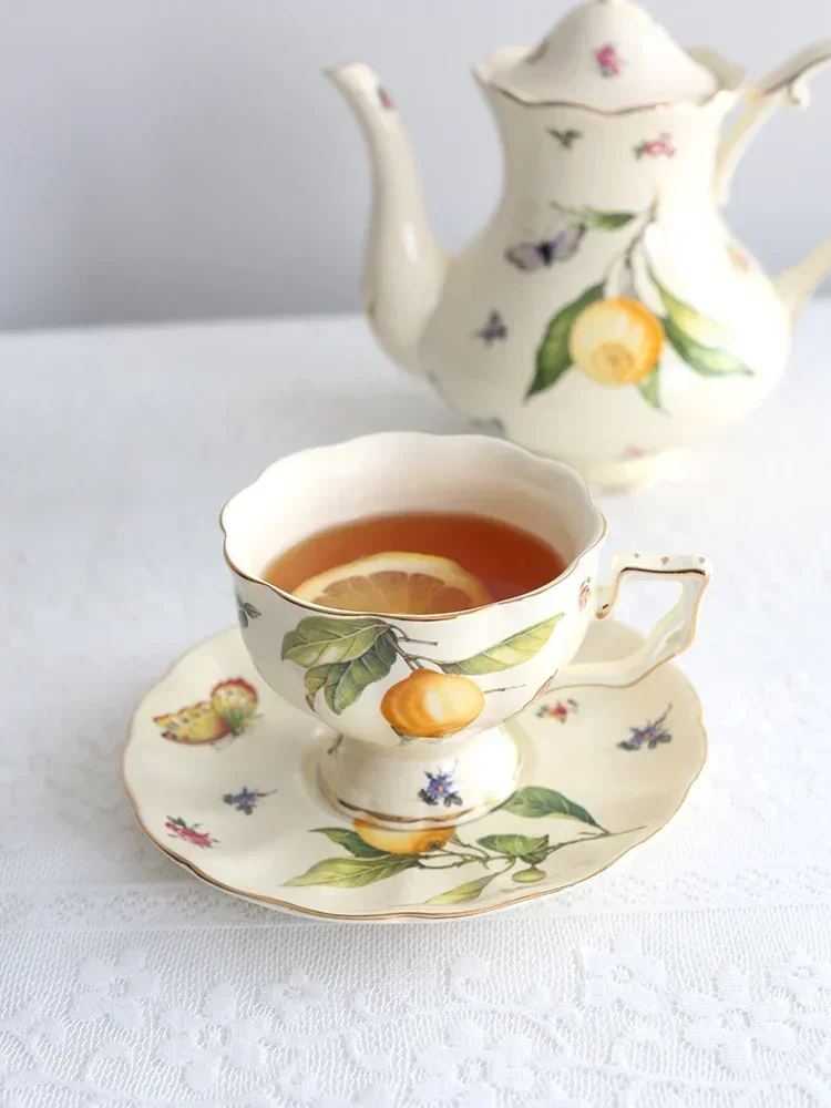 European Court Style  Retro Lemon Tea Cup Plate French Coffee Cup Plate,new Bone Ceramics, British Style