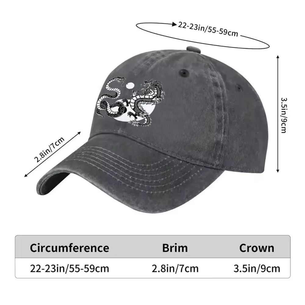 1pc Unisex Dragon-Snake Tai Chi Symbol Vintage Washed Baseball Cap - Men's Trendy Hat - Versatile Duckbill Cap - Fun Print - A U