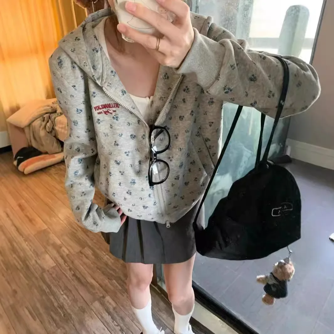 

Women's Floral Print Hoodie Long Sleeve Zipper Cardigan Early Autumn Outerwear Lightweight Comfortable Fit Spring Summer