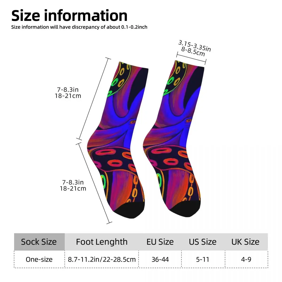 All Seasons Crew Stockings Fluorescent Octopus Design Socks Fashion Long Socks for Men Women Valentine's Day Gifts