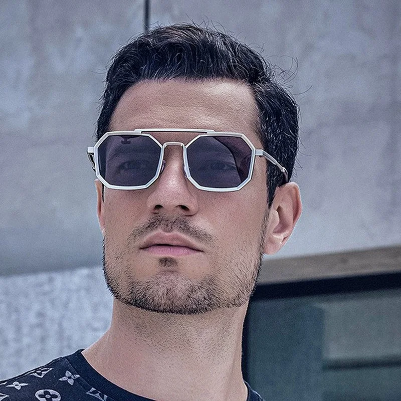 Vintage Small Sunglasses Men Polygon Sunglasses Men Rectangle Octagon Metal Sunglasses Pilot Sun Glasses Punk Oculos De So UV400