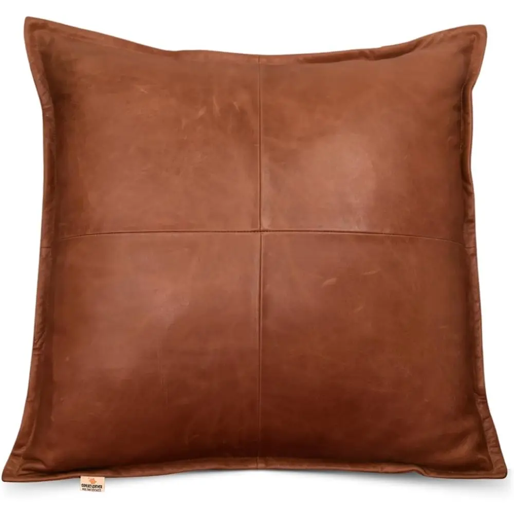 Antique Brown 16x16 Inch Lambskin Leather Pillow Cover - Decorative Throw Cushion for Living Room & Bedroom