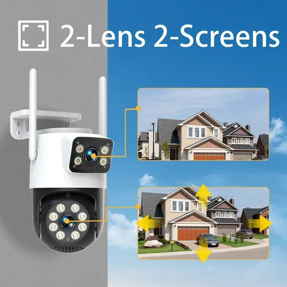 Wifi Surveillance Cameras 8MP Waterproof Outdoor Wireless Security Camera Dual Lens Security-Protection Tuya IP Camera AI Track