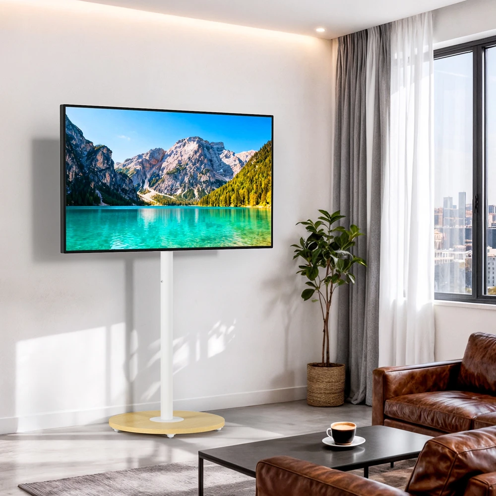 Support de sol pour TV Mobile robuste, pour 40 à 75 pouces, blanc, hauteur réglable, support de chariot avec roues cachées