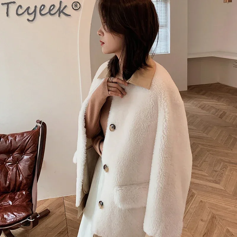 Tcyeek 100% Wollen Jas Vrouwen Kleding Warme Winter Vrouwen Bont Jassen Graan Schapen Shearling Jassen 2024 Composiet Bont Geïntegreerd