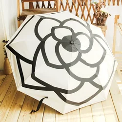 Hot SaleHigh Appearance Level Sun Umbrella Simple Sense Light Luxury French Camellia Small Fragrant Wind Vinyl UV Umbrella Girls