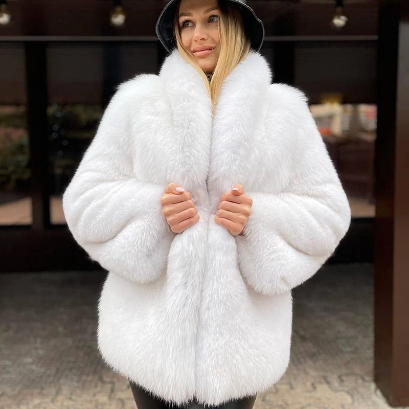 Genuine Full Pelt Real Fox Fur Coat Women Hairy Thicken Luxury Outertwear 2022 Winter New Warm Fashion Fox Fur Jacket Female