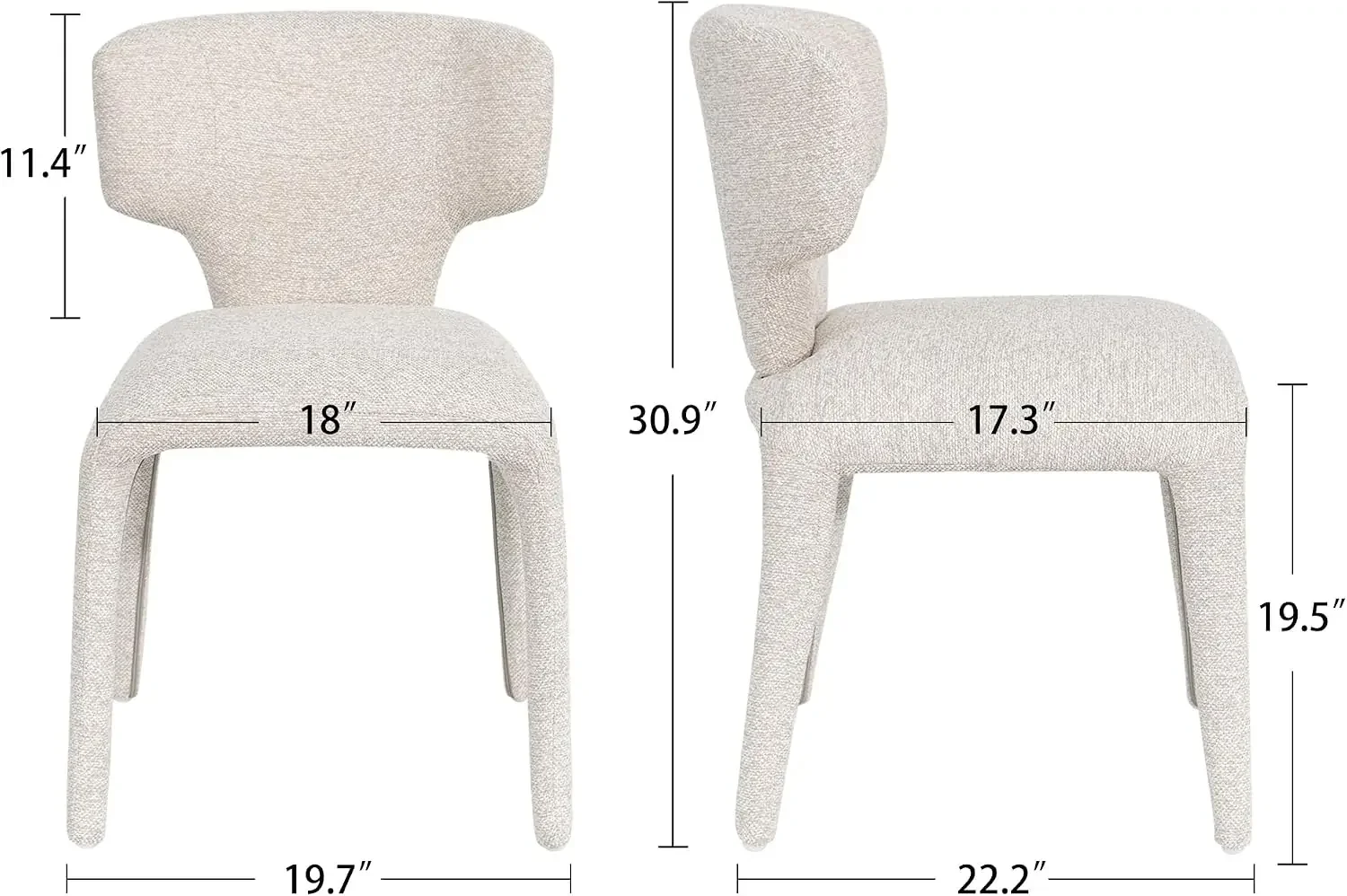 Modern Upholstered Dining Chairs Set of 2, Upholstered Accent Chairs with Metal Frame & Curved Backrest, Barrel Side Chairs for