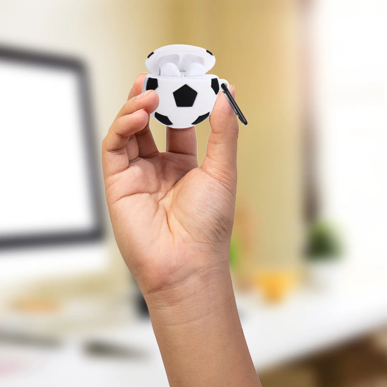 1Pcs Unique Football Shaped Earphone Case Exquisite Craftsmanship Smooth Feel Portable Anti Lost Headphone Storage Holder