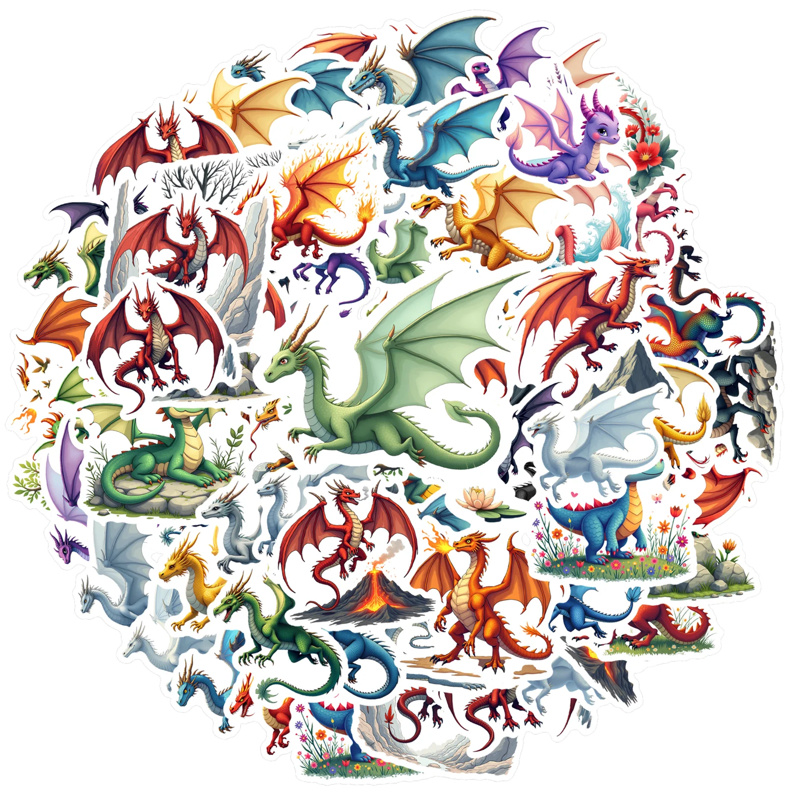 35pcs-100pcs Colorful Fantasy Stickers Fantasy Dragon Stationery Stickers DIY Stickers For Guitar DIY Skateboard Laptop DIY