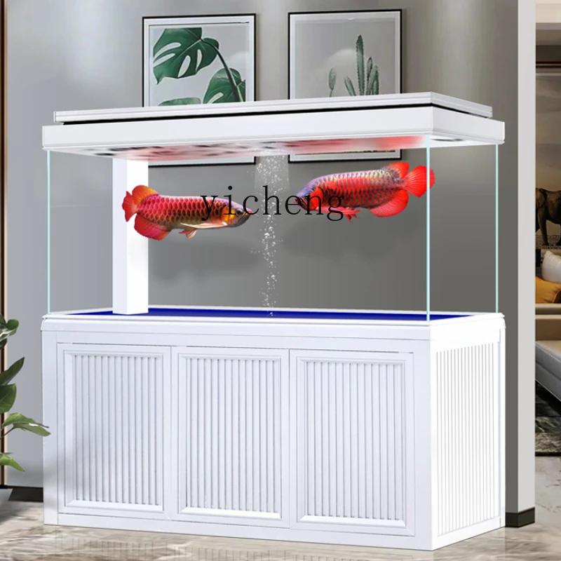 Tqh Glass Dragon Fish Tank Large Subareas Screens Office Aluminum Alloy Bottom Filter Aquarium