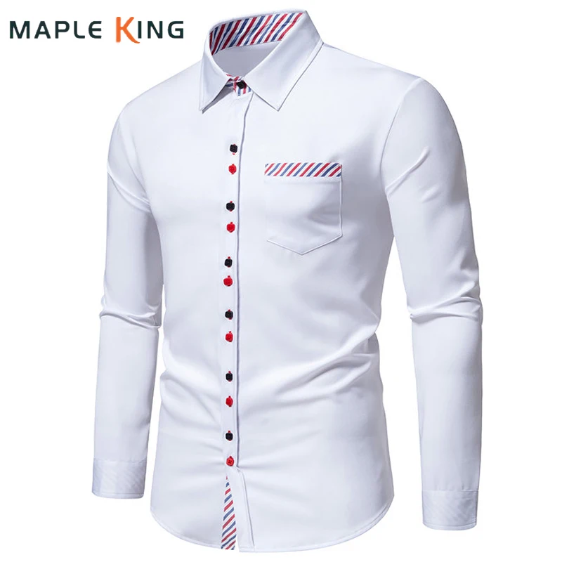 

Blusa Masculina Social Men Dress Shirt 2024 Korean Style Striped Patchwork Solid Long Sleeve Business Shirts Mens Chemise Homme