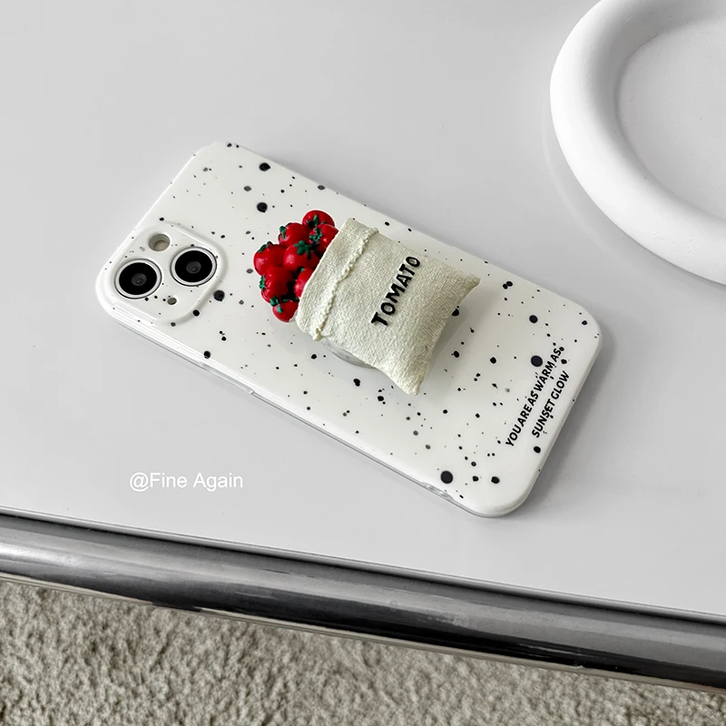 Fun 3D Tomato Stand Ink Splashing Phone Case for iPhone 15 Pro Max 14 Pro 13 12 11 XSMax XR Stylish Anti Drop Back Cover