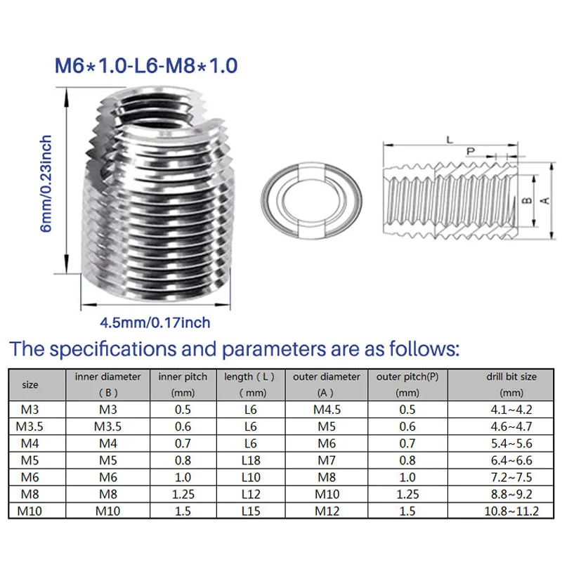 LPJ  Stainless Steel 303 Slotted Self Tapping Thread Insert Screw Bushing Slotted Type Threaded Insert Repair Inset