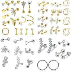 17 PC Stainless Steel Cartilage Tragus Ear Piercing for Women Girls 14G Fashion Crystal Hoop Earrings Unisex Body Jewelry