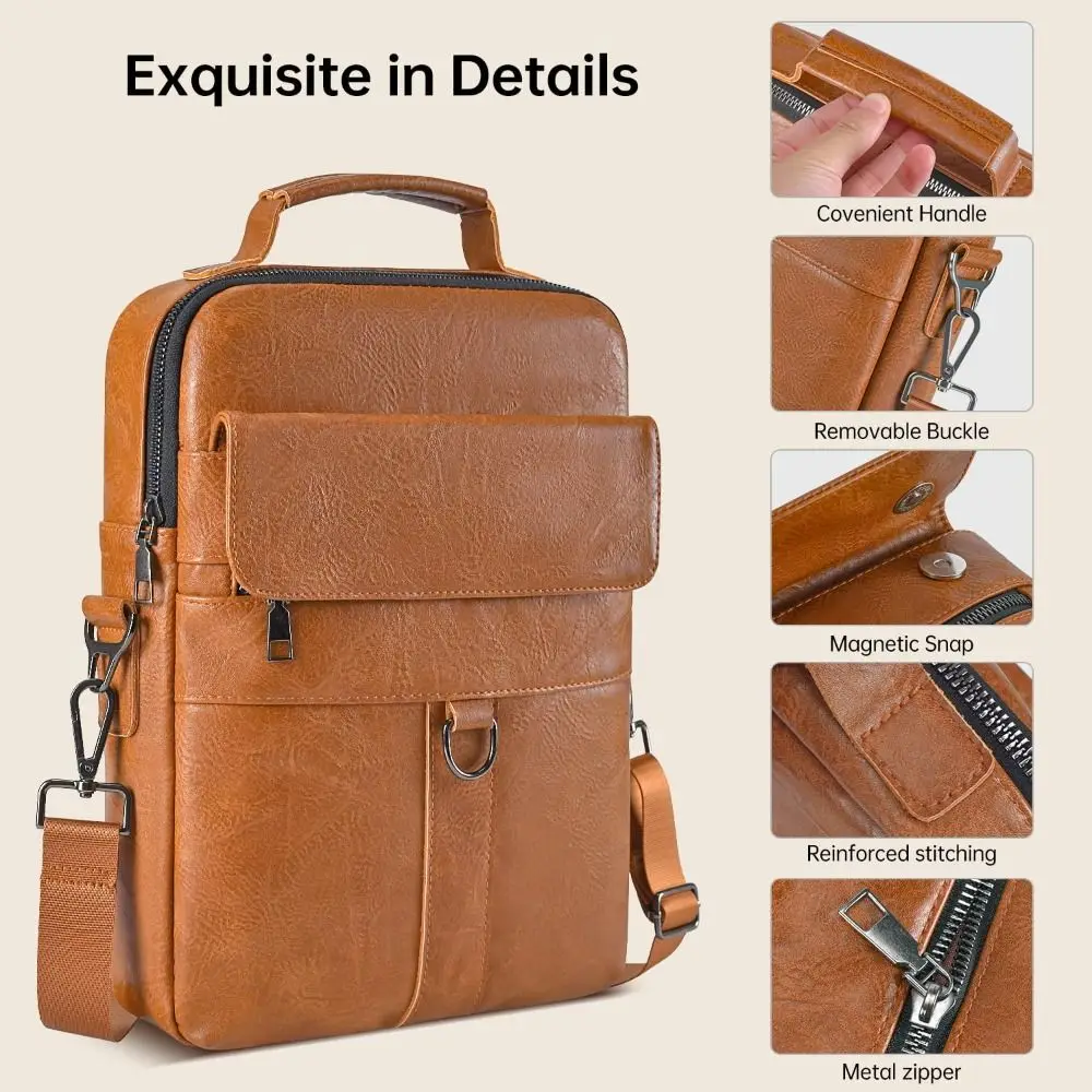 New 10-14.1inch Tablet Case PU Leather Adjustable Laptop Shoulder Bag Waterproof with Shoulder Strap Laptop Sleeve Case